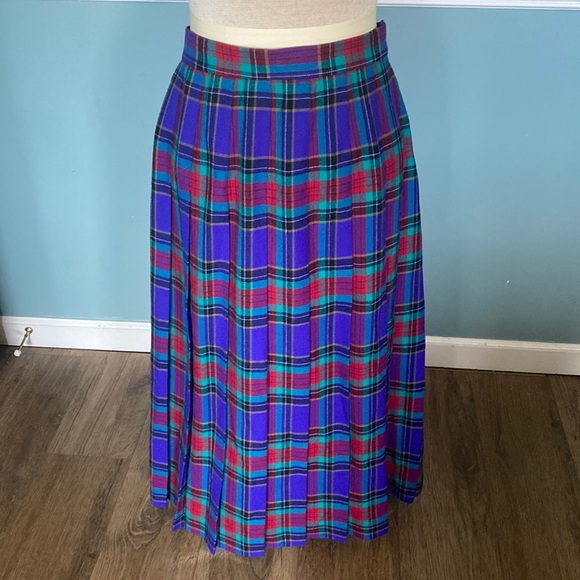 Vintage Talbot's A-Line Pleated Midi Skirt 12 wool USA tartan plaid academia - Picture 1 of 7